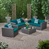 Outdoor 5 Seater Wicker Sectional Sofa Set with Storage Ottoman and Sunbrella Cushions - NH205803