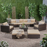 Outdoor 6 Seater Wicker Modular Sectional Sofa Set with Sunbrella Cushions - NH805803