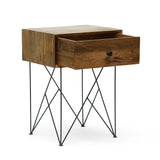 Modern Industrial Handcrafted Mango Wood Side Table, Natural and Black - NH224413