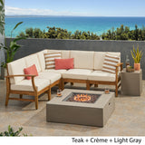 Outdoor 5 Seater V-Shaped Acacia Wood Sofa Set with Square Fire Table and Tank - NH895503