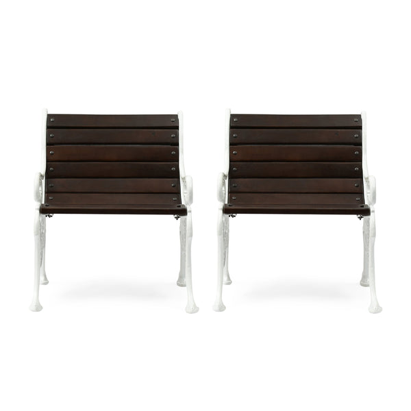 Outdoor Handcrafted Mango Wood Chair, Set of 2, Rustic Brown and White - NH571513