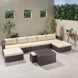 Outdoor 5 Seater U Shaped Wicker Sectional Sofa Set with Ottomans - NH569903