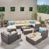 Outdoor 8 Seater V Shaped Wicker Sectional Sofa Chat Set with Ottomans - NH779903