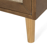 Contemporary End Table with Hutch, Walnut, Natural, and Antique Gold - NH392513