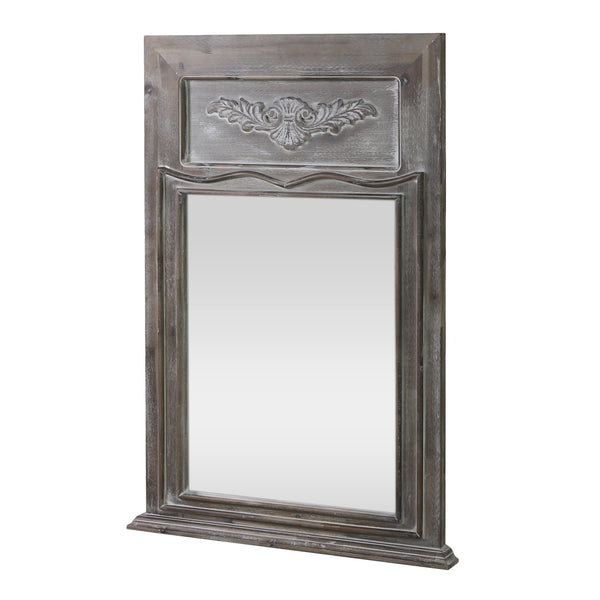 Traditional Acacia Wood Wall Mirror, White Washed Gray - NH303413