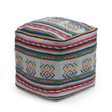 Boho Handcrafted Peruvian Print Cube Pouf - NH615413