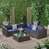 Outdoor 5 Seater Wicker Sectional Sofa Set with Sunbrella Cushions - NH894803