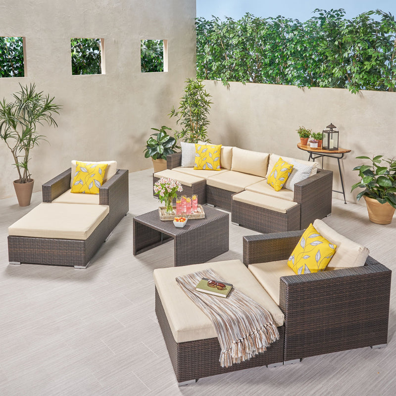 Outdoor 5 Seater Wicker Sofa Chat Set with Ottomans - NH179903