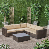 Outdoor 5 Seater Wicker Sectional Sofa Set with Sunbrella Cushions - NH894803