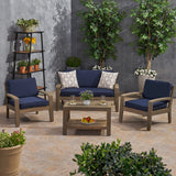 Patio Acacia Wood 4-Seater Conversation Set with Coffee Table and Sunbrella Cushions - NH562703