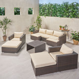 Outdoor 5 Seater Wicker Sofa Chat Set with Ottomans - NH179903