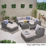 Outdoor 7 Seater V Shaped Wicker Sectional Sofa Chat Set with Ottomans - NH579903