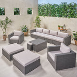 Outdoor 6 Seater U Shaped Wicker Sectional Sofa Chat Set with Ottomans - NH379903