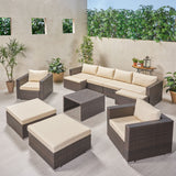 Outdoor 6 Seater U Shaped Wicker Sectional Sofa Chat Set with Ottomans - NH379903