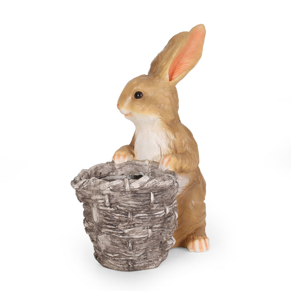 Outdoor Decorative Rabbit Planter, White and Brown - NH989413