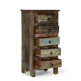 Boho Handcrafted Reclaimed Wood 5 Drawer Chest, Multi-Colored and Natural - NH523413