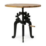 Outdoor Handcrafted Mango Wood Adjustable Height Bistro Table, Natural and Black - NH584513