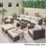 Outdoor 6 Seater U Shaped Wicker Sectional Sofa Chat Set with Ottomans - NH379903