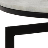 Modern Glam Handcrafted Marble Top Side Table, Natural White and Black - NH268413