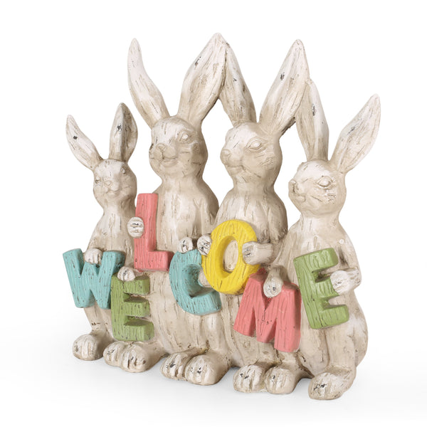 Outdoor Rabbit Family Garden Statue, Multi-Colored - NH299413