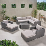 Outdoor 7 Seater V Shaped Wicker Sectional Sofa Chat Set with Ottomans - NH579903