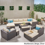 Outdoor 8 Seater V Shaped Wicker Sectional Sofa Chat Set with Ottomans - NH779903