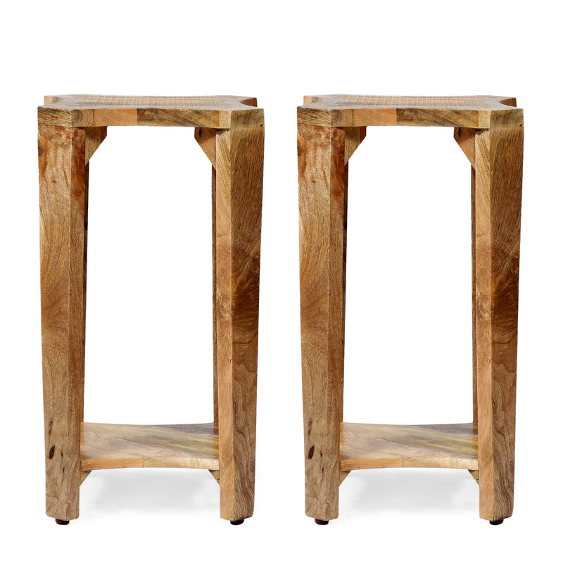 Handcrafted Boho Mango Wood Side Tables (Set of 2) - NH233313