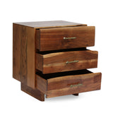 Handcrafted Boho Acacia Wood 3 Drawer Nightstand, Set of 2 - NH689313