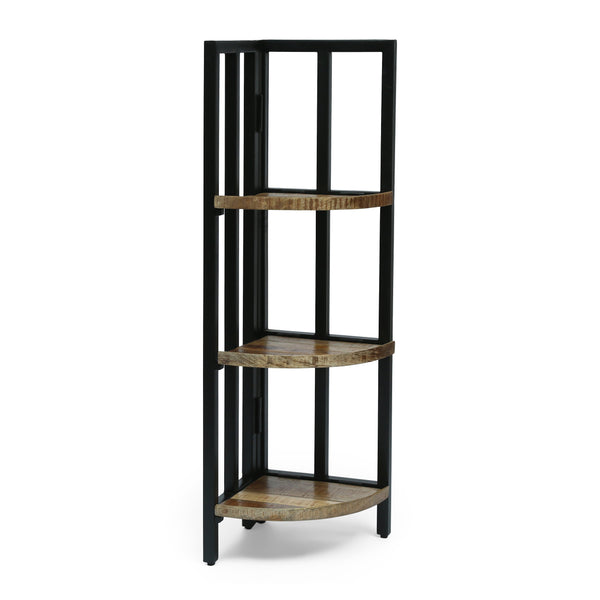 Modern Industrial Handcrafted Mango Wood 3 Shelf Corner Bookcase, Natural and Black - NH798413