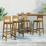 Outdoor/Indoor Acacia Wood Backed Barstools, Set of 4, Teak - NH083513