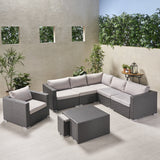 Outdoor 6 Seater V Shaped Wicker Sectional Sofa Set with Ottomans - NH769903