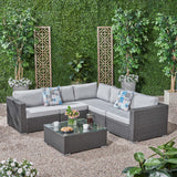 Outdoor 5 Seater Wicker Sectional Sofa Set with Sunbrella Cushions - NH894803