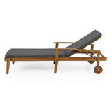 Outdoor Acacia Wood Chaise Lounge with Water Resistant Cushion - NH062513