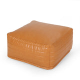 Contemporary Faux Leather Channel Stitch Pouf - NH797413