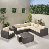 Outdoor 6 Seater V Shaped Wicker Sectional Sofa Set with Ottomans - NH769903