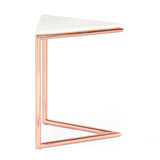 Modern Glam Handcrafted Banswara Marble Top C-Shaped Side Table, White and Rose Gold - NH322513