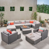 Outdoor 8 Seater V Shaped Wicker Sectional Sofa Chat Set with Ottomans - NH779903