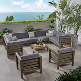 Outdoor 11 Seater Acacia Wood Sectional Sofa and Club Chair Set - NH984803