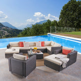 Outdoor 8 Seater Wicker Sectional Sofa Set with Cushions - NH557403