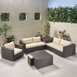 Outdoor 5 Seater V Shaped Wicker Storage Sectional Sofa Set with Ottomans - NH969903