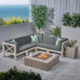 Outdoor Acacia Wood 5 Seater Sectional Sofa Set with Fire Pit - NH817603