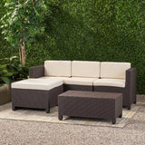 Outdoor Injection Molded Small Space 3 Seater L Shaped Sectional, Dark Brown and Beige - NH584113