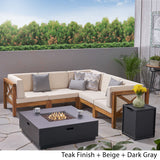 Outdoor Acacia Wood 5 Seater Sectional Sofa Set with Fire Pit - NH527603