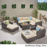 Outdoor 7 Seater V Shaped Wicker Sectional Sofa Chat Set with Ottomans - NH579903