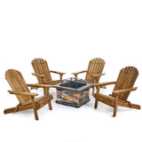 Outdoor 5 Piece Acacia Wood/ Light Weight Concrete Adirondack Chair Set with Fire Pit - NH313403