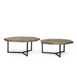 Modern Industrial Handcrafted Mango Wood Nested Coffee Tables, Set of 2, Natural and Black - NH777413