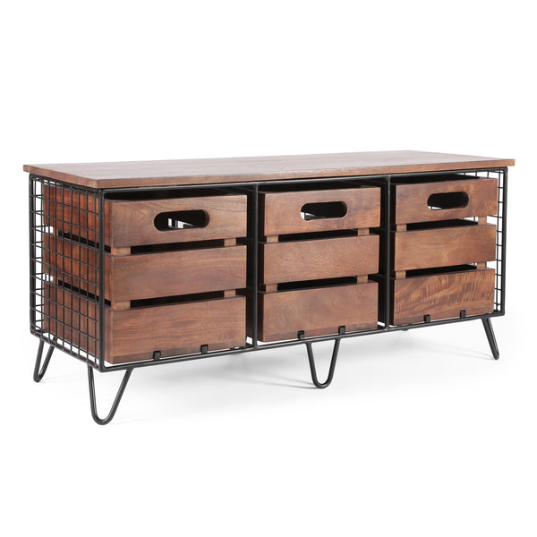 Modern Industrial Handcrafted Mango Wood Storage Bench with Drawers, Cafe Brown and Black - NH823413