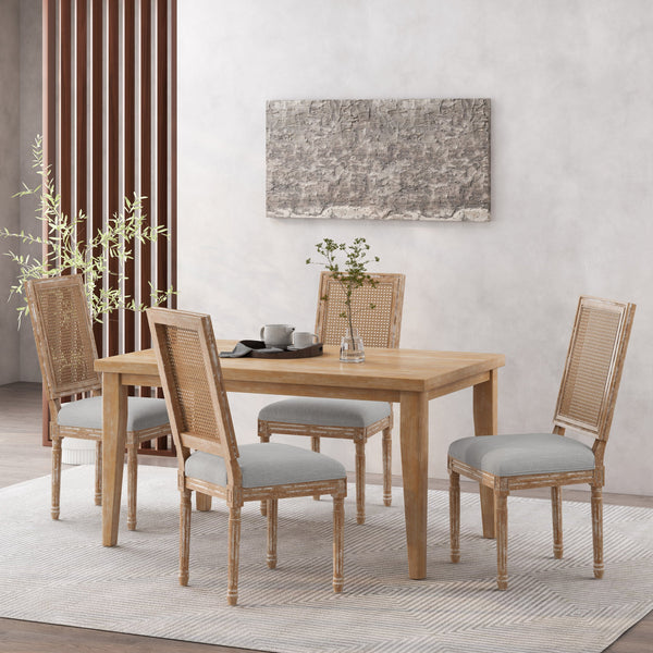 French Country Wood and Cane Upholstered Dining Chair, Set of 4 - NH494513