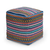 Boho Handcrafted Peruvian Print Cube Pouf - NH615413