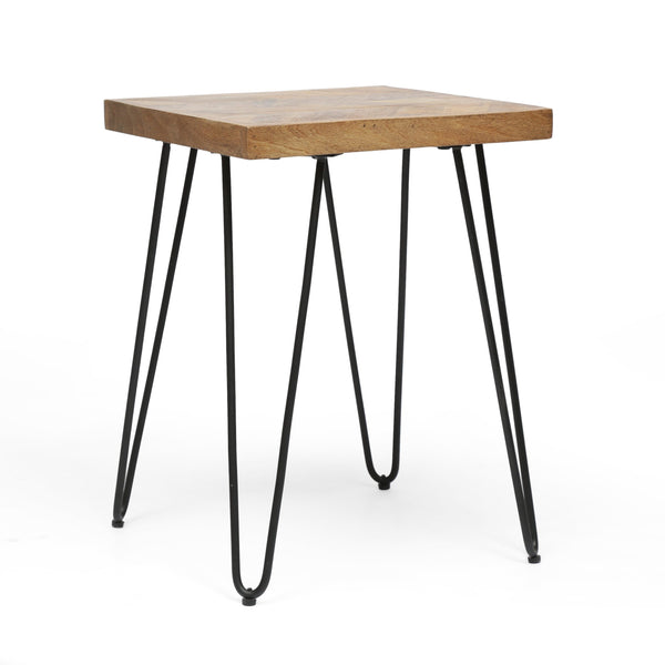 Modern Industrial Handcrafted Mango Wood Side Table with Hairpin Legs, Natural and Black - NH877413